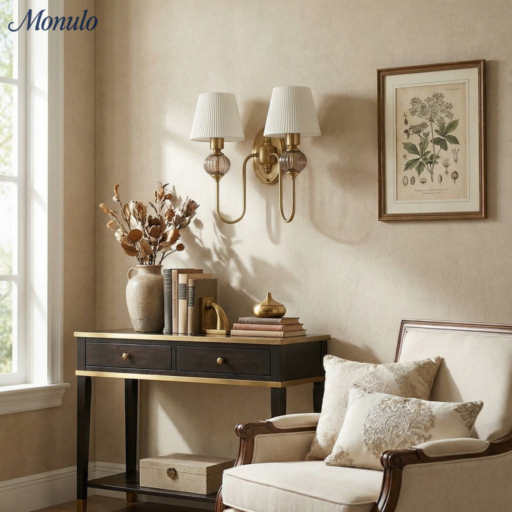 Rowan Classic Fabric Shade Sconce – Ceramic Wall Light for Hallway or Bedroom | Souliia