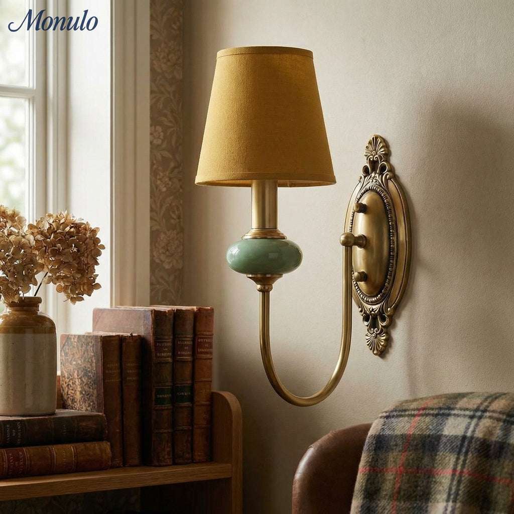 Rowan Classic Fabric Shade Sconce – Ceramic Wall Light for Hallway or Bedroom | Souliia
