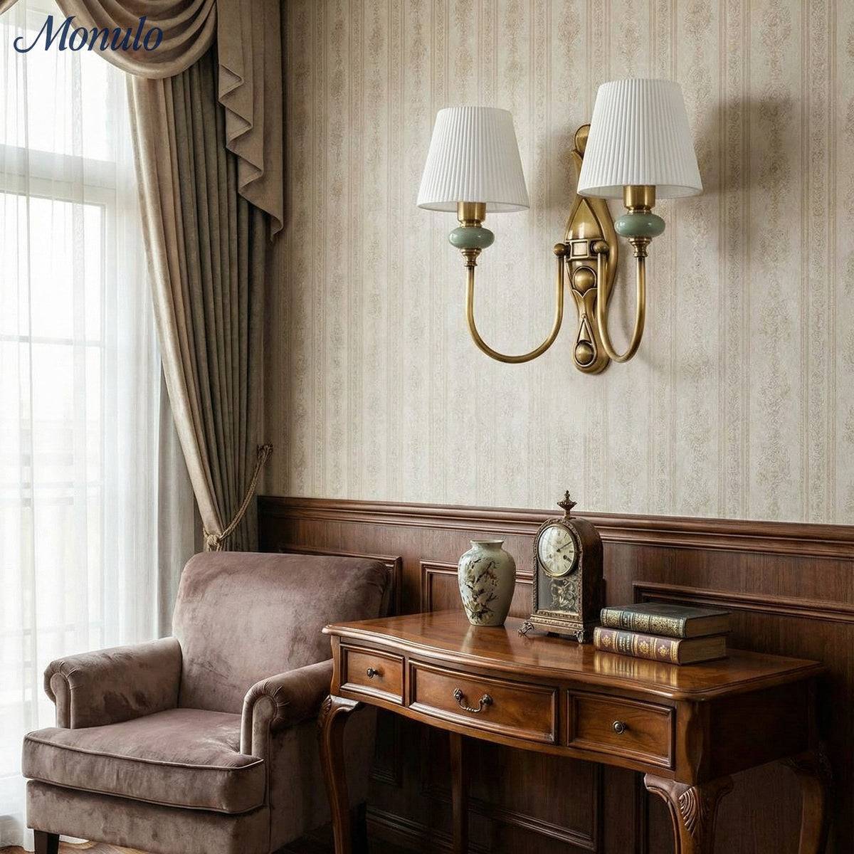 Rowan Classic Fabric Shade Sconce – Ceramic Wall Light for Hallway or Bedroom | Souliia