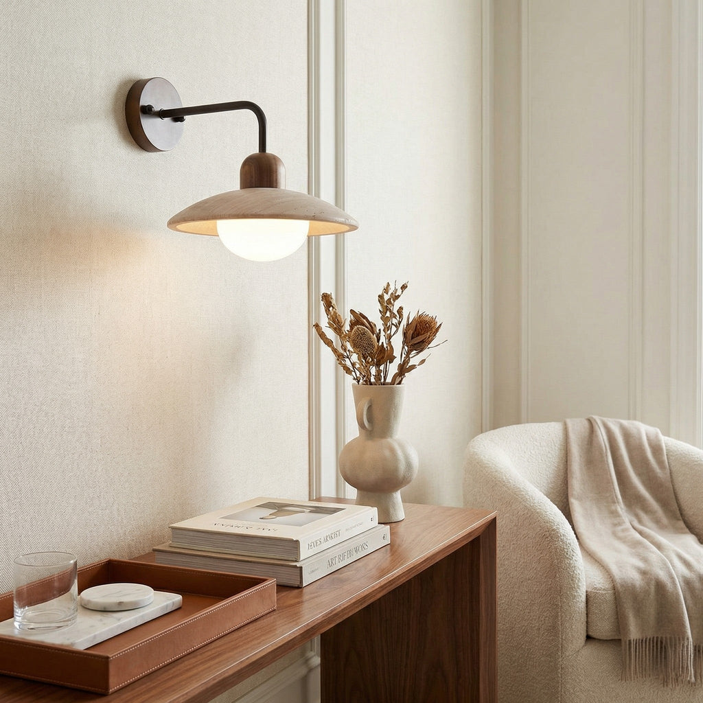 Travira Disc Travertine Wall Light - Modern Minimalist Sconce for Living Room | Souliia