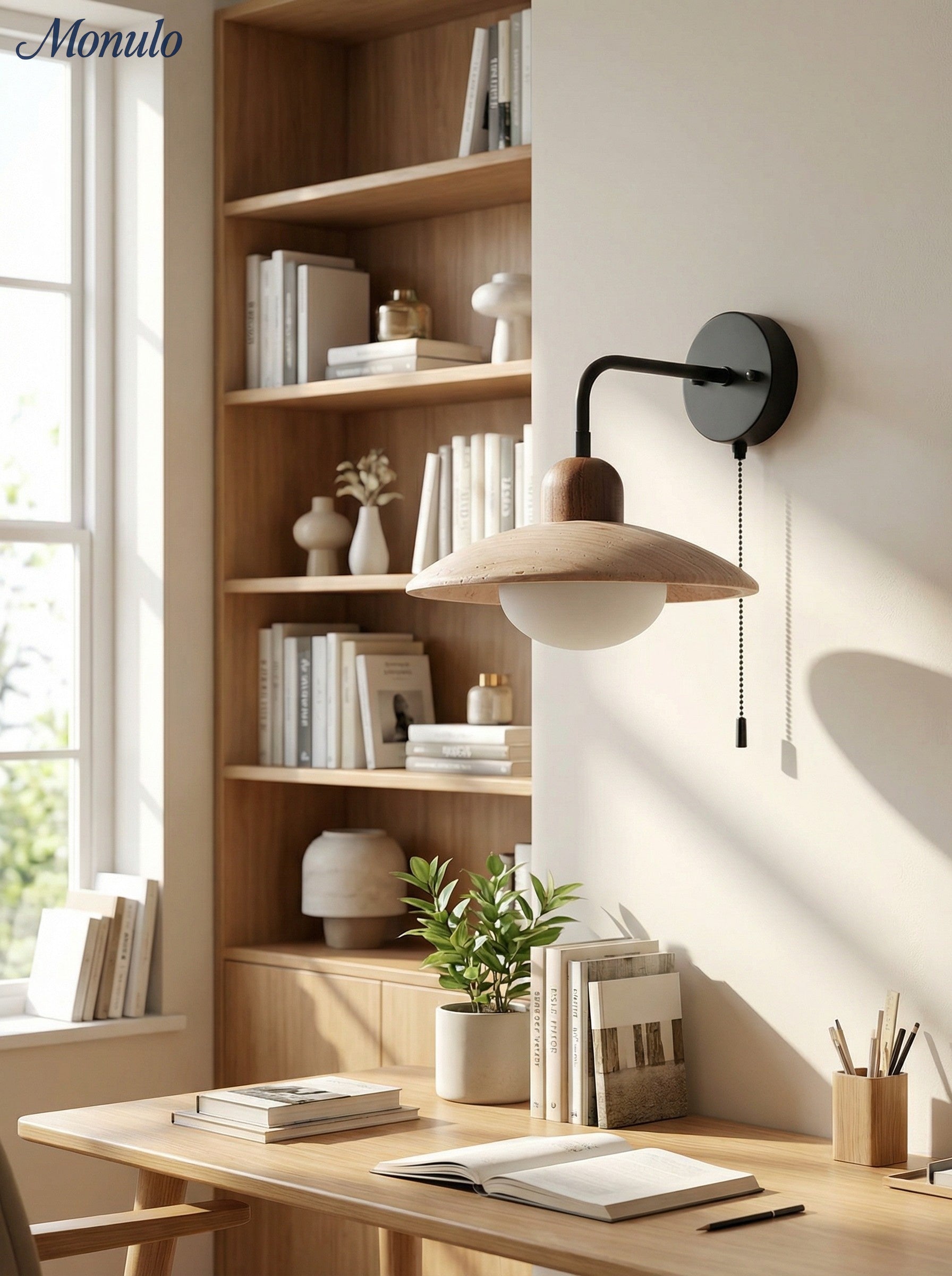 Travira Disc Travertine Wall Light - Modern Minimalist Sconce for Living Room | Souliia