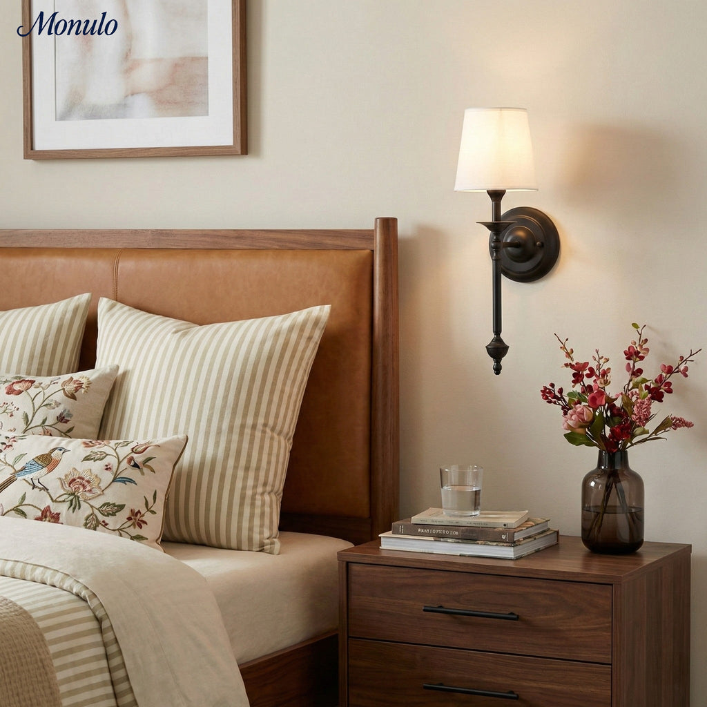Rowan Fabric Shade Wall Sconce in Antique Copper - Vintage Luxury Light for Interiors | Souliia
