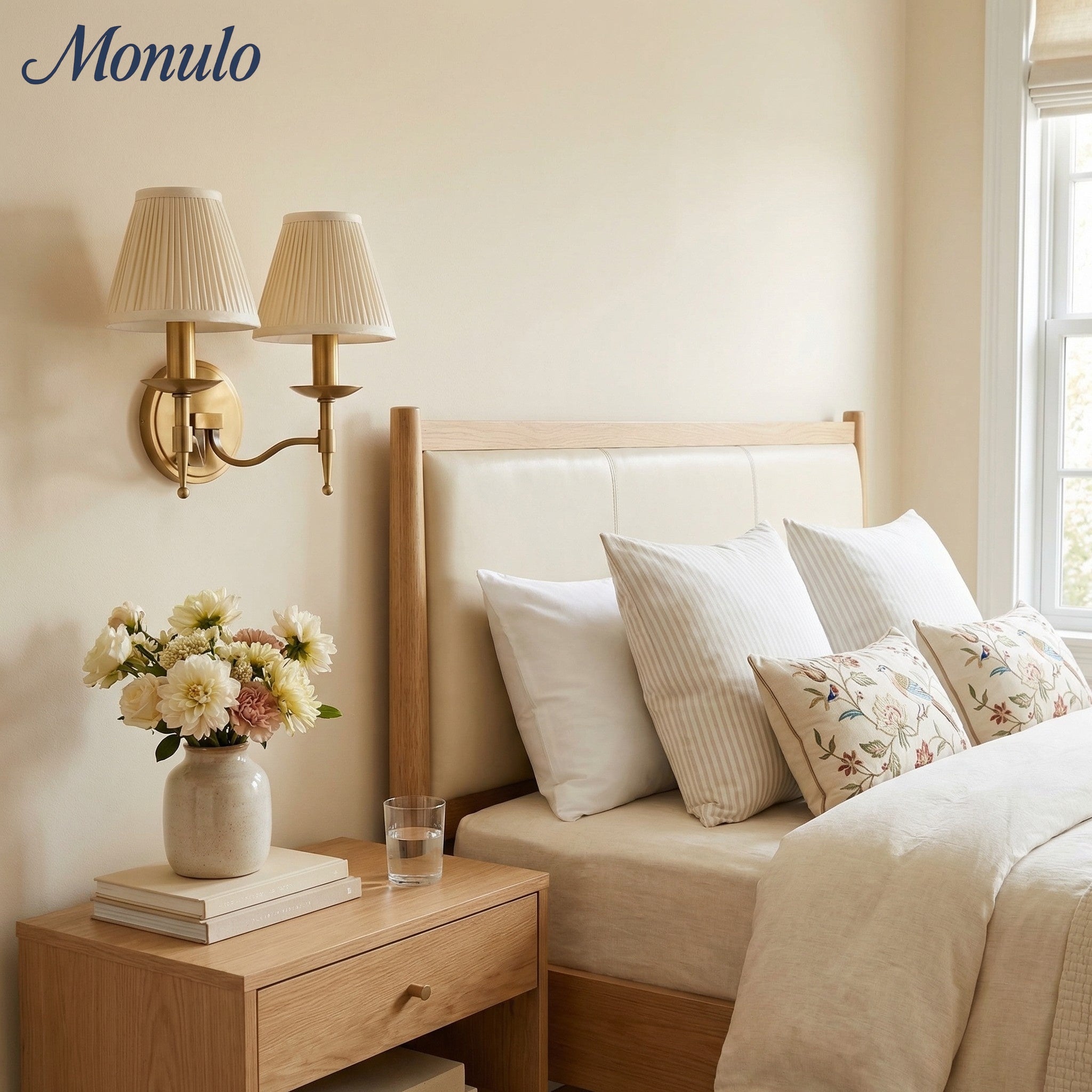Tela zeitlose Übergangs-Wandleuchte mit Stoffschirm für Schlafzimmer und Esszimmer | Souliia