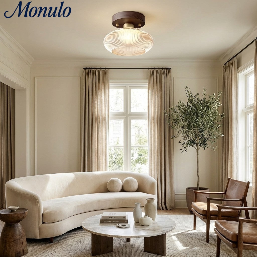 Soliro Minimalistische Kuppel-Holz-Glas-Deckenleuchte - Beleuchtung für Küche und Wohnzimmer | Souliia