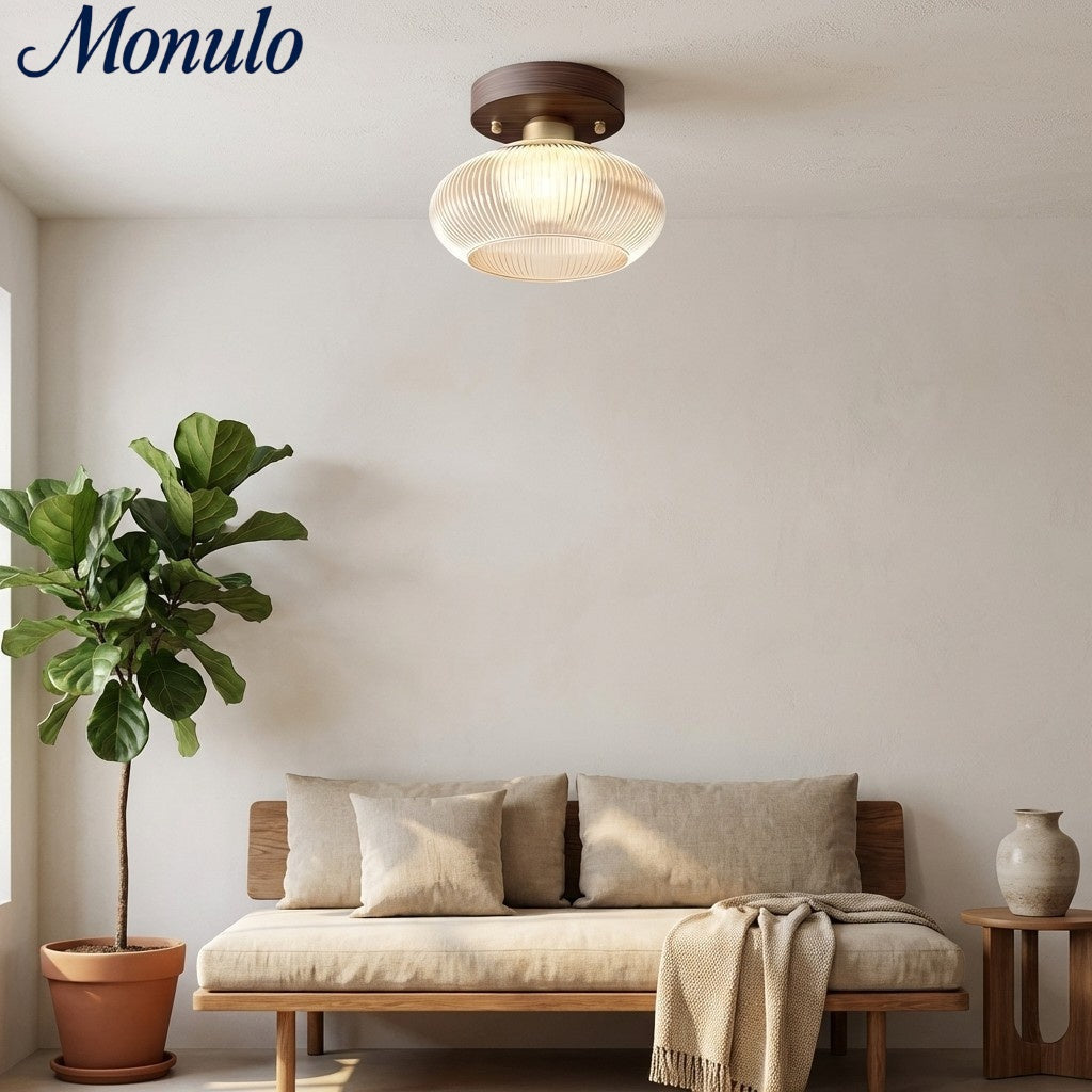 Soliro Minimalistische Kuppel-Holz-Glas-Deckenleuchte - Beleuchtung für Küche und Wohnzimmer | Souliia