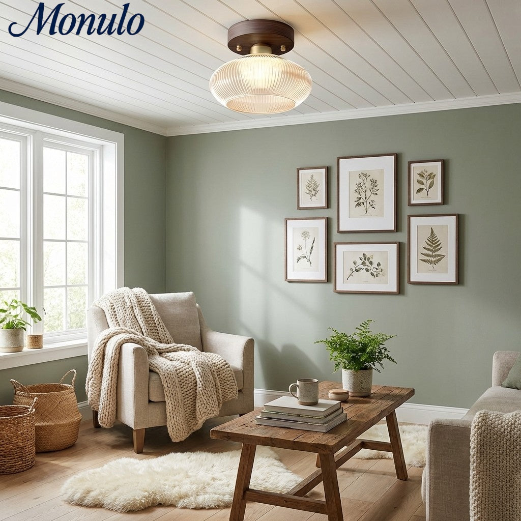 Soliro Minimalistische Kuppel-Holz-Glas-Deckenleuchte - Beleuchtung für Küche und Wohnzimmer | Souliia