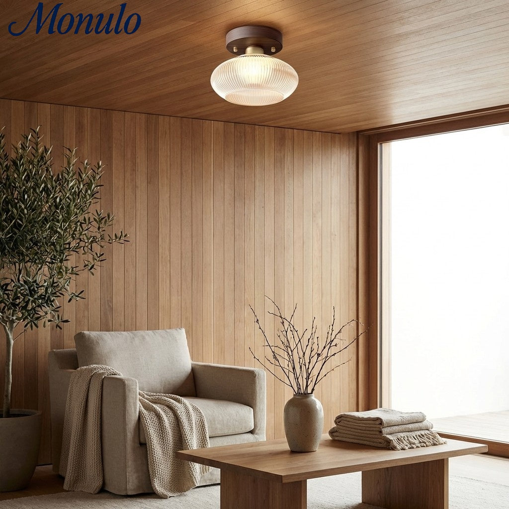 Soliro Minimalistische Kuppel-Holz-Glas-Deckenleuchte - Beleuchtung für Küche und Wohnzimmer | Souliia