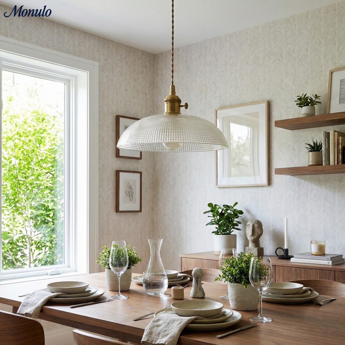 Solrib Gerippte Schalen-Pendelleuchte - Vintage-Glasleuchte für Esszimmer | Souliia