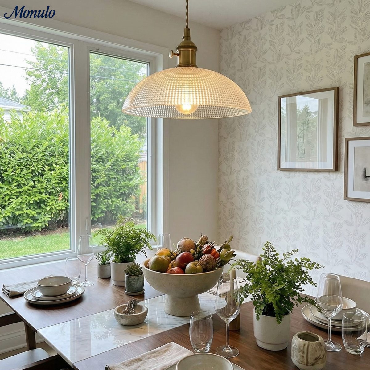Solrib Gerippte Schalen-Pendelleuchte - Vintage-Glasleuchte für Esszimmer | Souliia