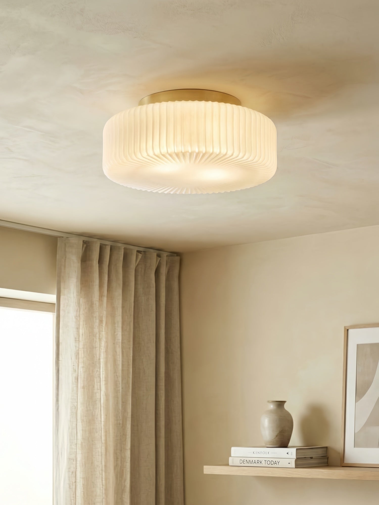Lunorib Milky White Ribbed Ceiling Light - Modern Glass Lamp for Bedroom | Souliia