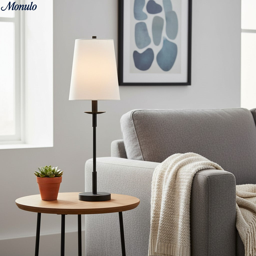 Rowan Linen Iron Table Lamp - Elegant Traditional Bedside Lighting | Souliia