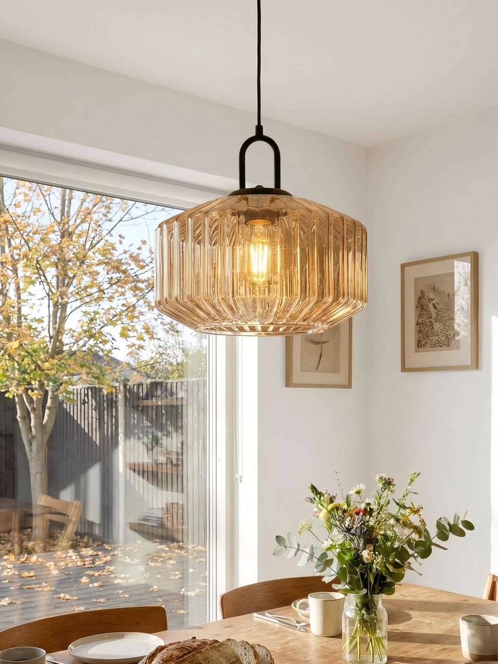 Ribbed Glass Pendant Light - Vintage Green Glass Hanging Light with Modern Appeal | Souliia
