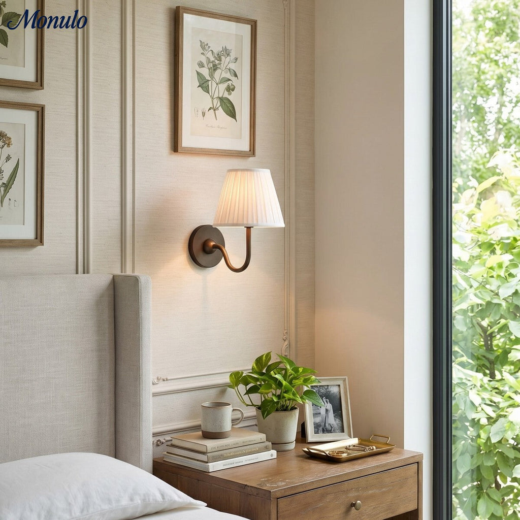 Luvora Fabric Shade Wall Sconce with Drum Shade - Classic Pleated Sconce Light | Souliia