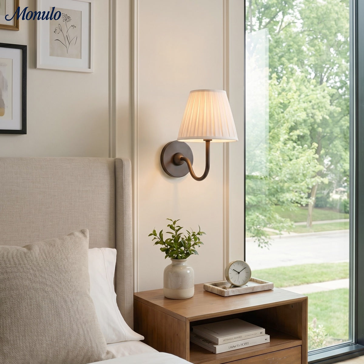 Luvora Fabric Shade Wall Sconce with Drum Shade - Classic Pleated Sconce Light | Souliia