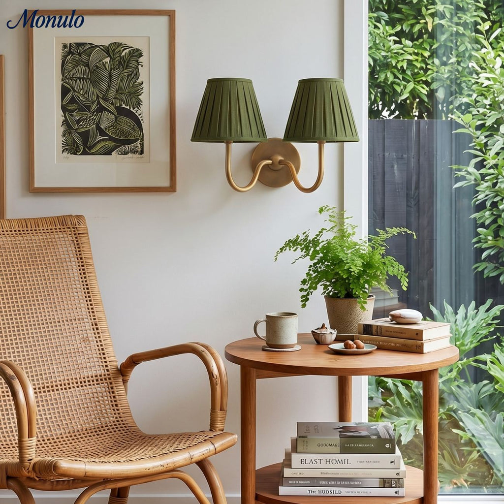 Luvora Fabric Shade Wall Sconce with Drum Shade - Classic Pleated Sconce Light | Souliia