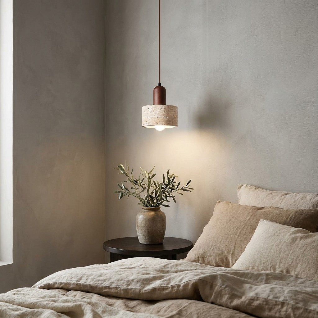 Travertin Japanischer Wabi-sabi Stil Nachttisch-Pendelleuchte für Schlafzimmer | Souliia