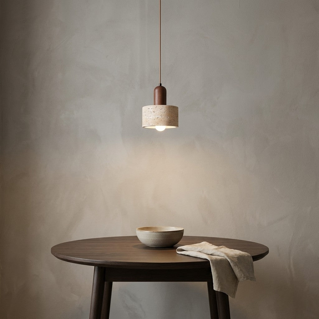 Travertin Japanischer Wabi-sabi Stil Nachttisch-Pendelleuchte für Schlafzimmer | Souliia