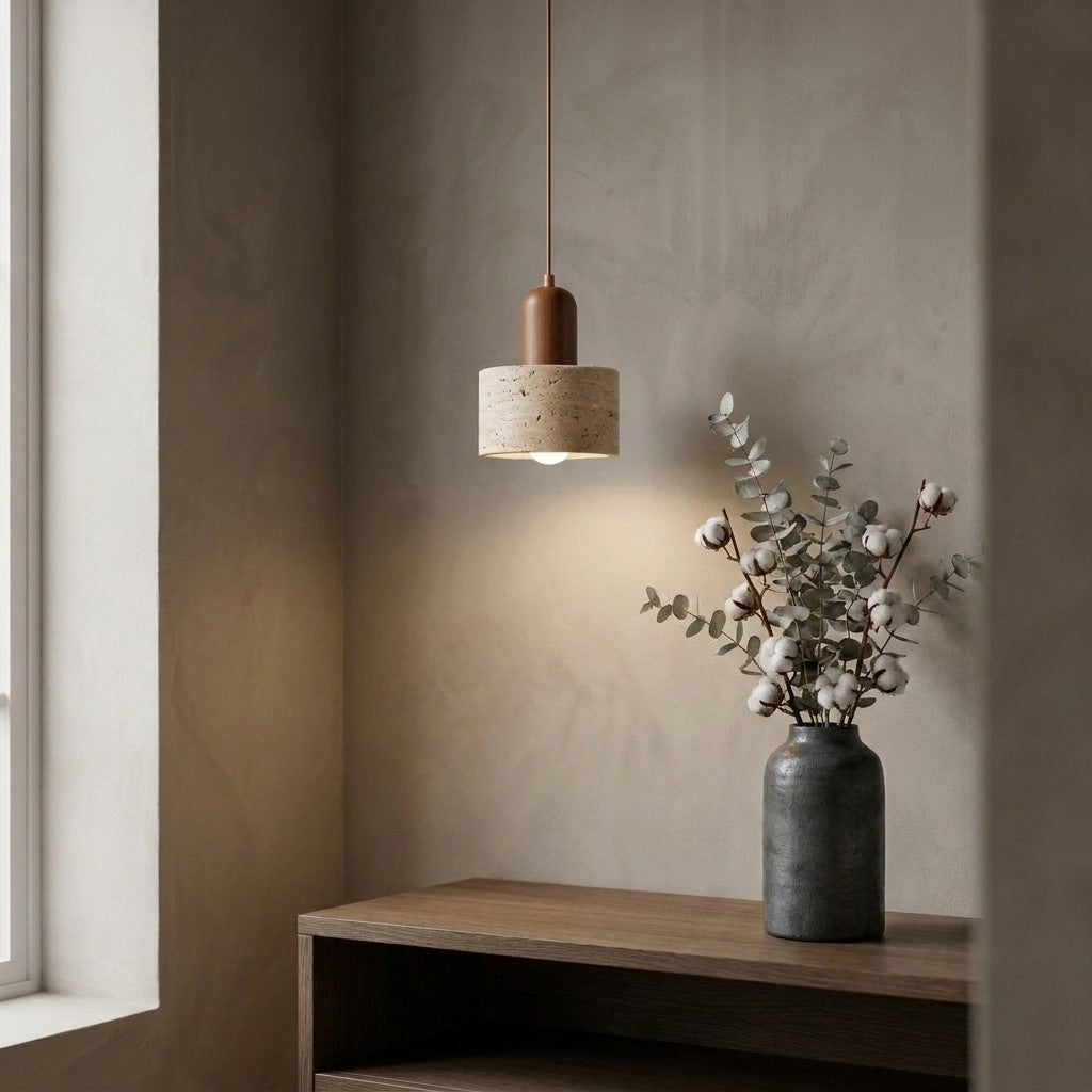 Travertin Japanischer Wabi-sabi Stil Nachttisch-Pendelleuchte für Schlafzimmer | Souliia