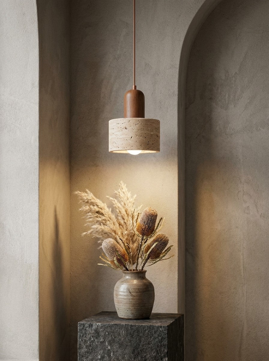 Travertin Japanischer Wabi-sabi Stil Nachttisch-Pendelleuchte für Schlafzimmer | Souliia