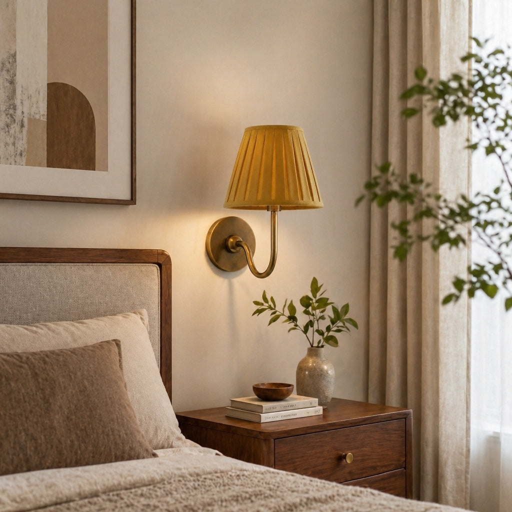 Luvora Fabric Shade Wall Sconce with Drum Shade - Classic Pleated Sconce Light | Souliia