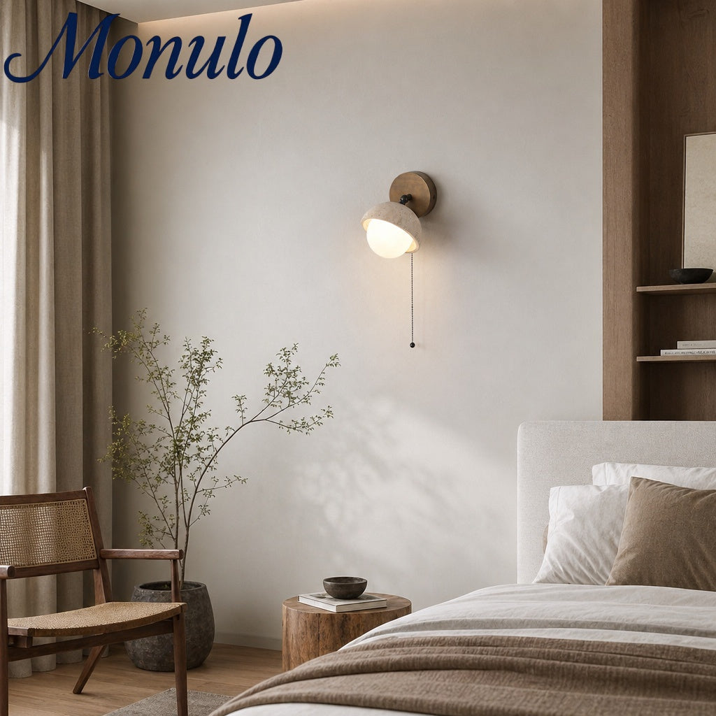 Modern Travertine Wall Lamp – Minimalist Stone Sconce for Bedroom Living Room Hallway | Souliia