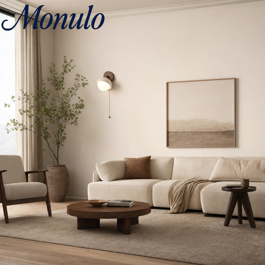 Modern Travertine Wall Lamp – Minimalist Stone Sconce for Bedroom Living Room Hallway | Souliia