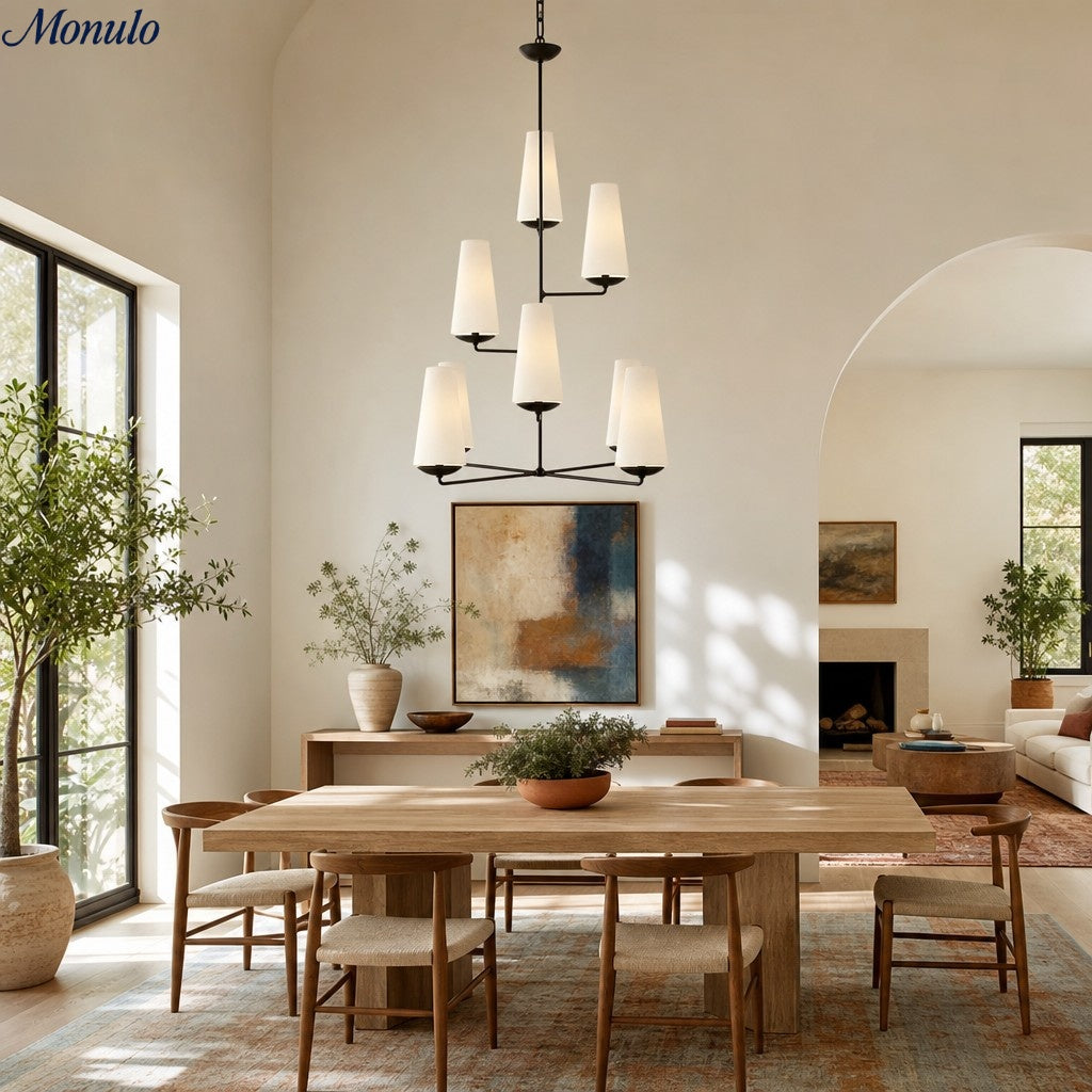 Rowan Tiered vertical Multi-Head Chandelier - Modern Metal and Fabric for Living Rooms and Foyer | Souliia