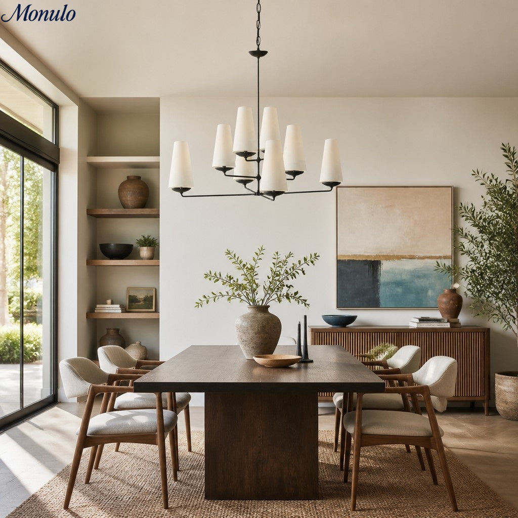 Rowan Tiered vertical Multi-Head Chandelier - Modern Metal and Fabric for Living Rooms and Foyer | Souliia