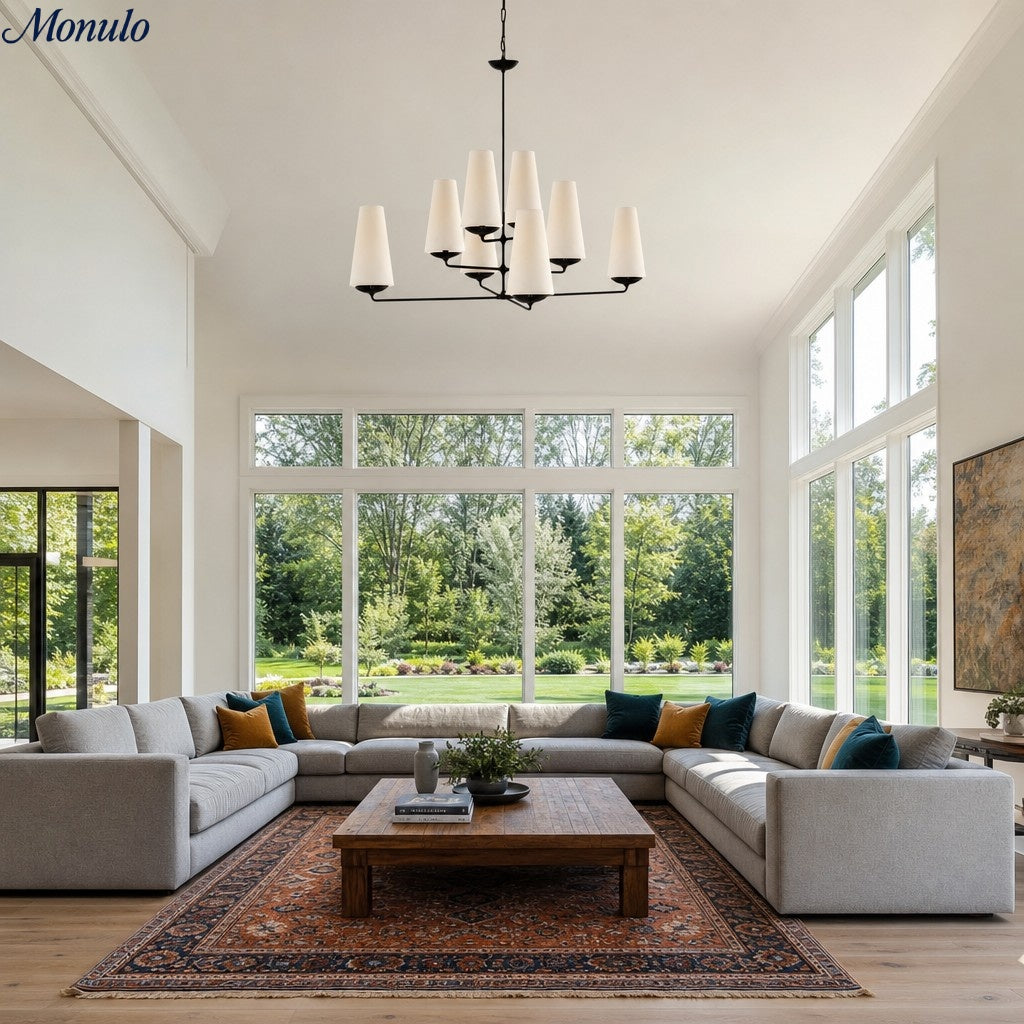 Rowan Tiered vertical Multi-Head Chandelier - Modern Metal and Fabric for Living Rooms and Foyer | Souliia