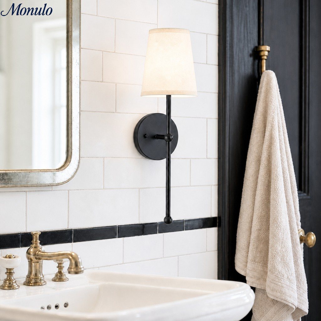 Rowan Nordic Rustic Brass Fabric Wall Lamp | Souliia