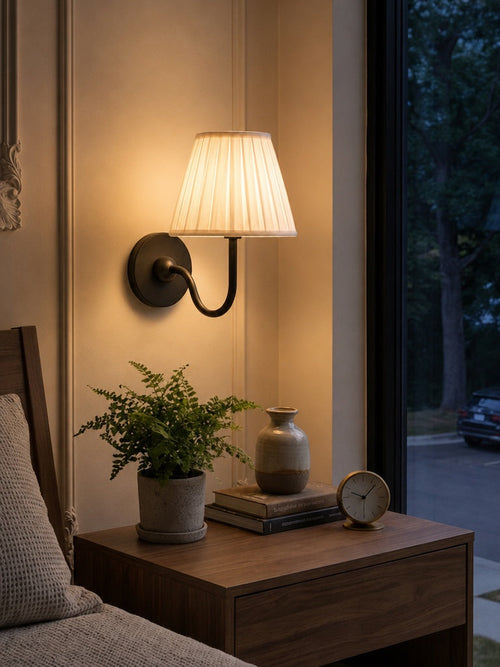 Luvora Fabric Shade Wall Sconce with Drum Shade - Classic Pleated Sconce Light | Souliia