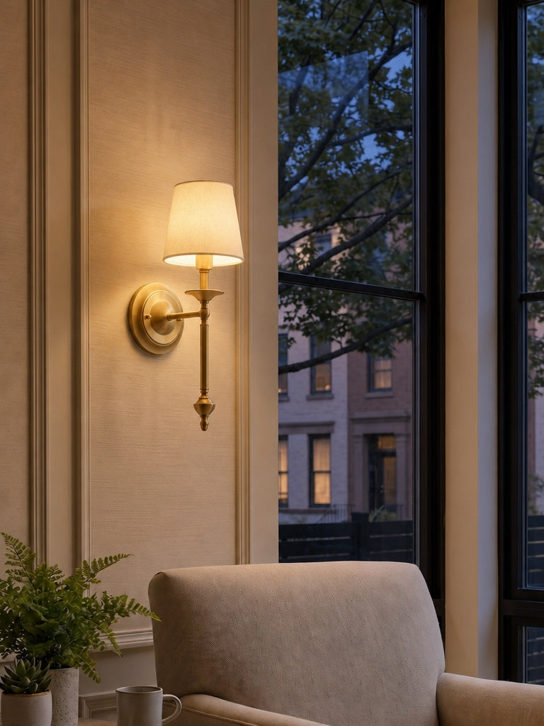 Rowan Fabric Shade Wall Sconce in Antique Copper - Vintage Luxury Light for Interiors | Souliia