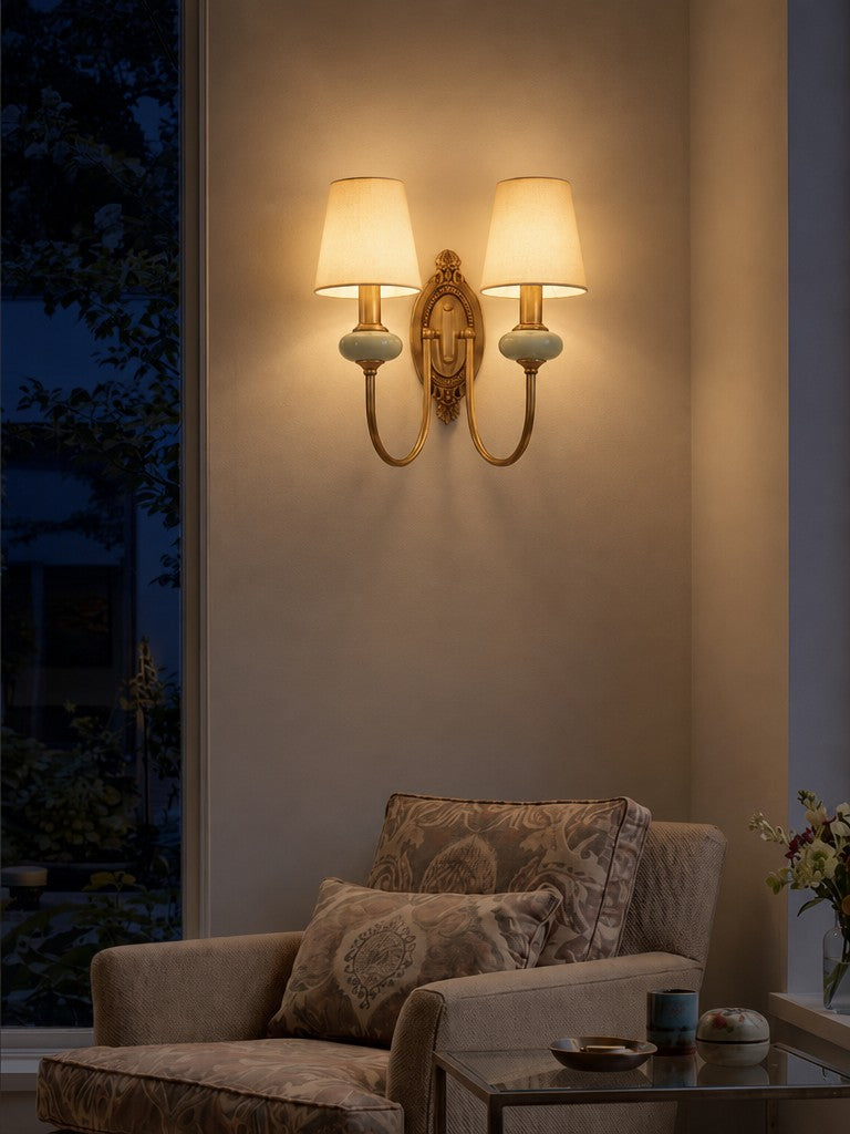 Rowan Classic Fabric Shade Sconce – Ceramic Wall Light for Hallway or Bedroom | Souliia