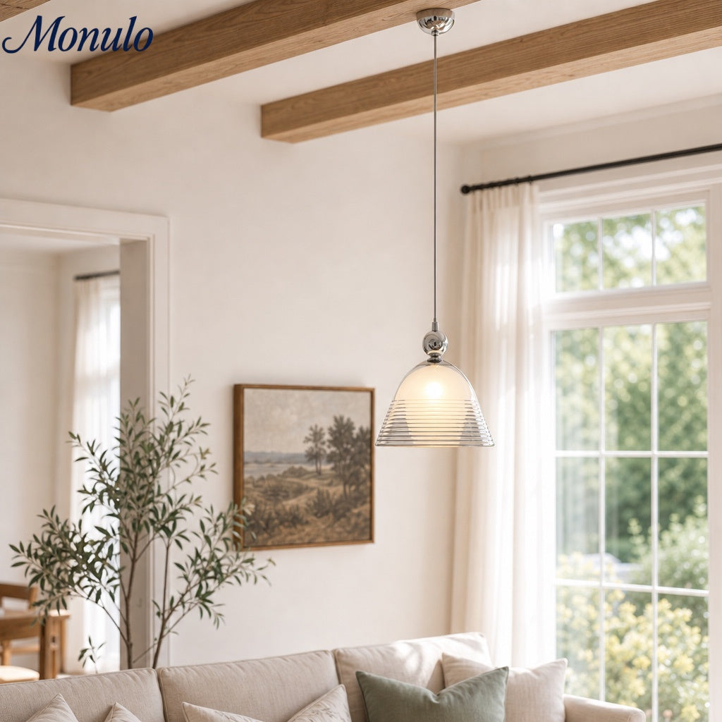 Sunset Pendant Light – Ribbed Glass Shade With Chrome technique - AFTERGLOW L1 | Souliia