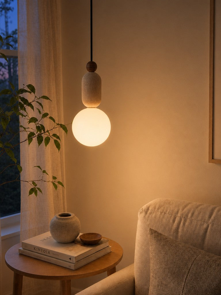 Lampada a sospensione moderna in travertino a tre anelli | Souliia