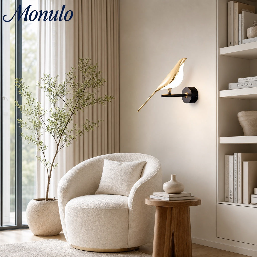 Pawdia Bird Wall Sconce - Metal Acrylic Modern LED Wall Lamp for Bedroom and Hallway | Souliia