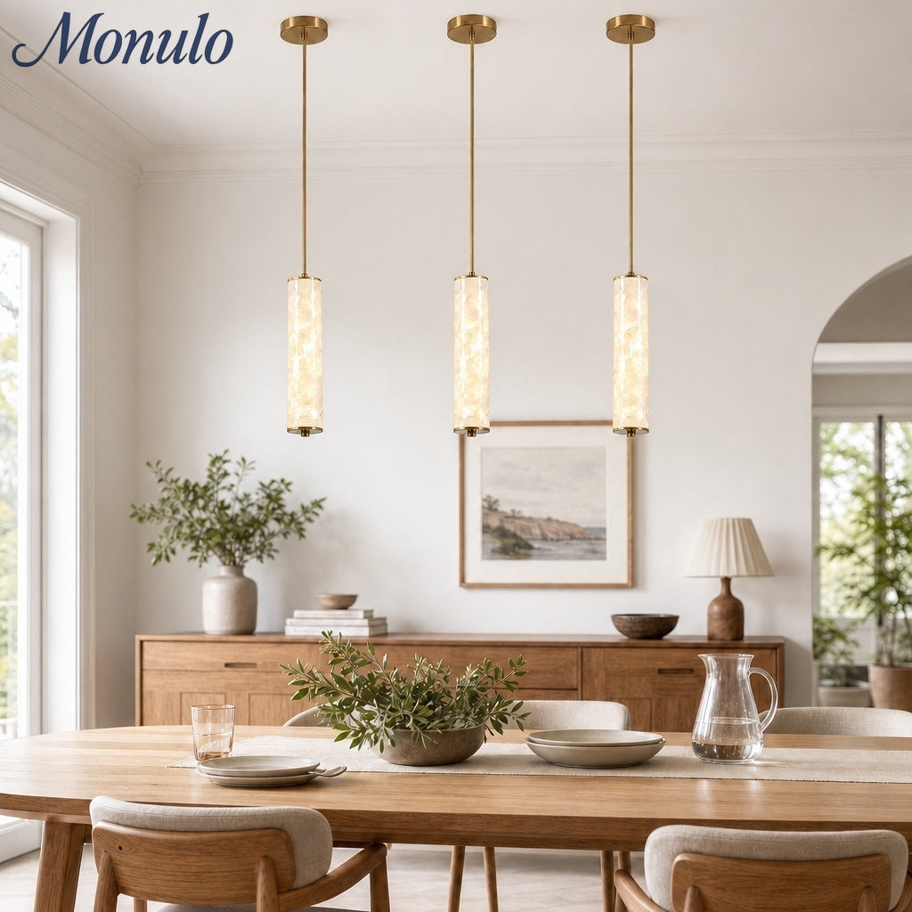 Slender Capiz Shell Cylinder Nordic Pendant Light – For Bedroom and Dining Room | Souliia