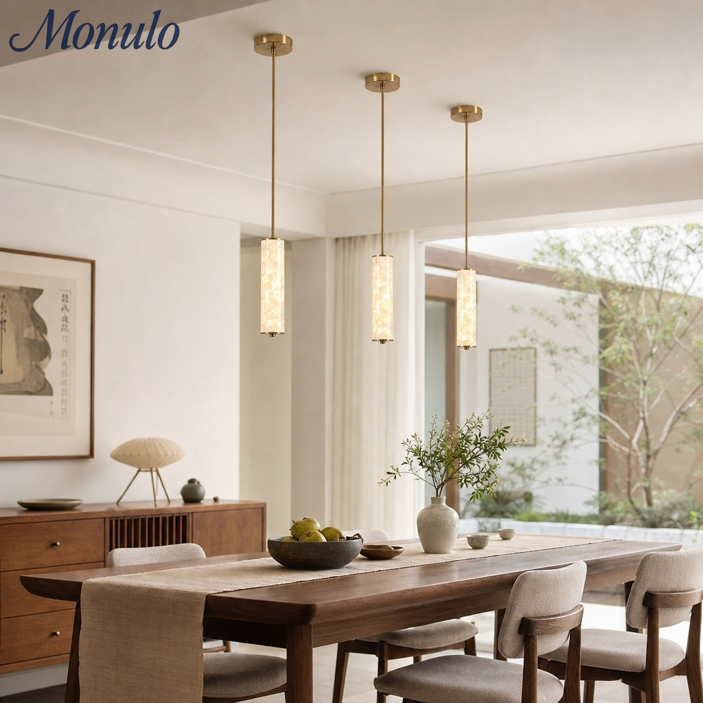 Slender Capiz Shell Cylinder Nordic Pendant Light – For Bedroom and Dining Room | Souliia
