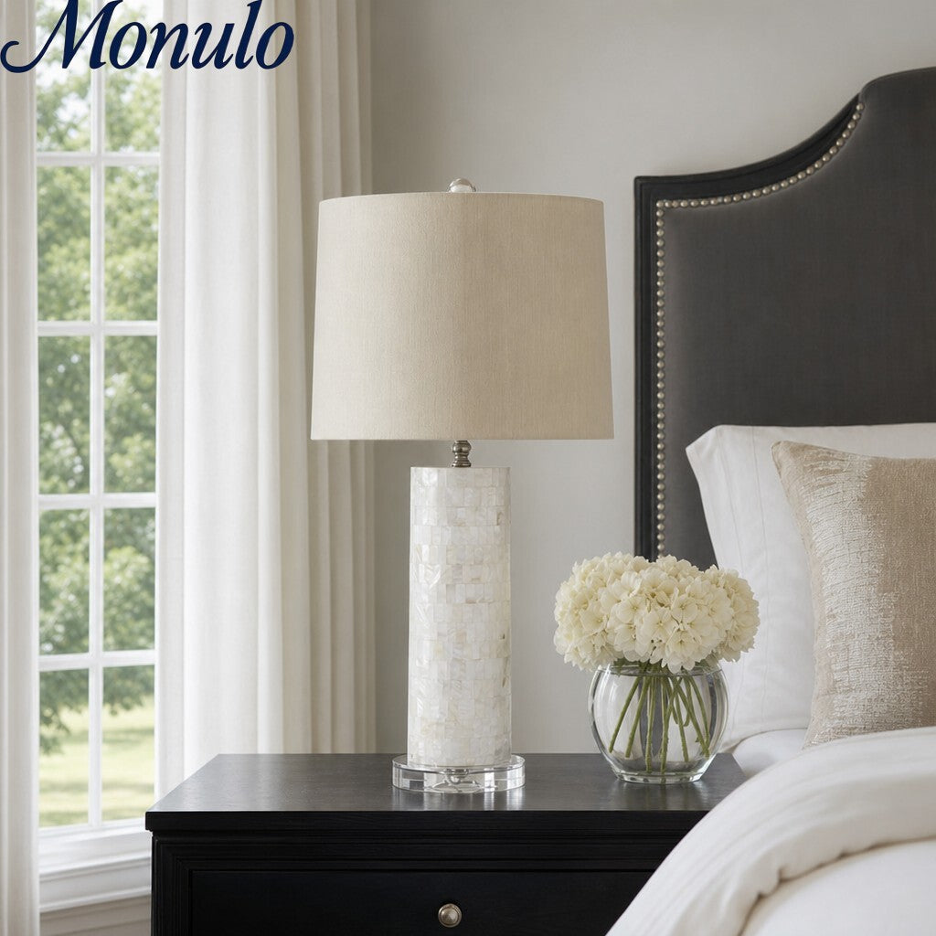 Soft Shade Crafted Table Lamp with Coastal Farmhouse Style for Living Room Decor | Souliia