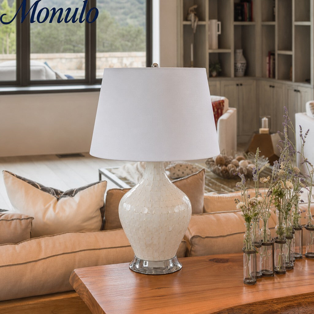 Soft Shade Crafted Table Lamp with Coastal Farmhouse Style for Living Room Decor | Souliia