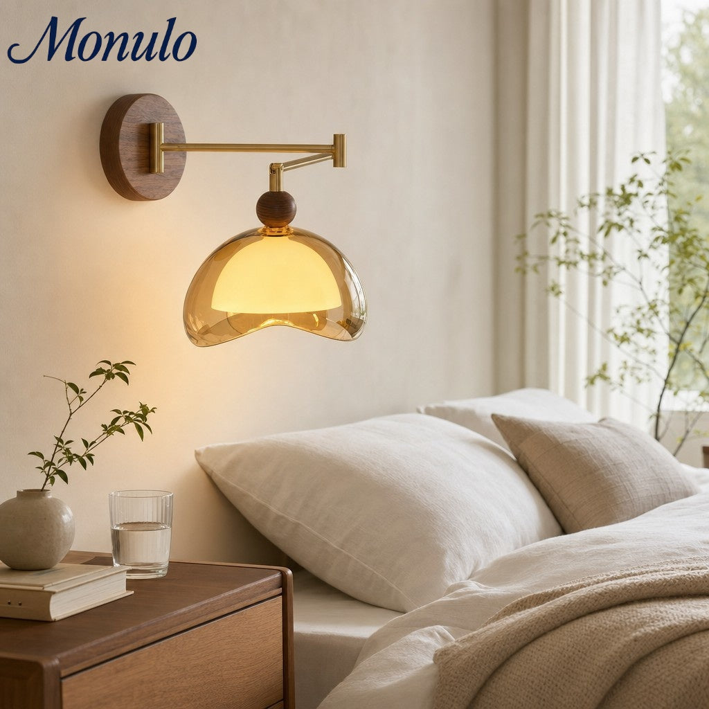 Sunset Glow Moderne Wandleuchte mit Acrylschirm und Holzstruktur-Basis für Schlafzimmer, Flur, Wohnzimmer | Souliia