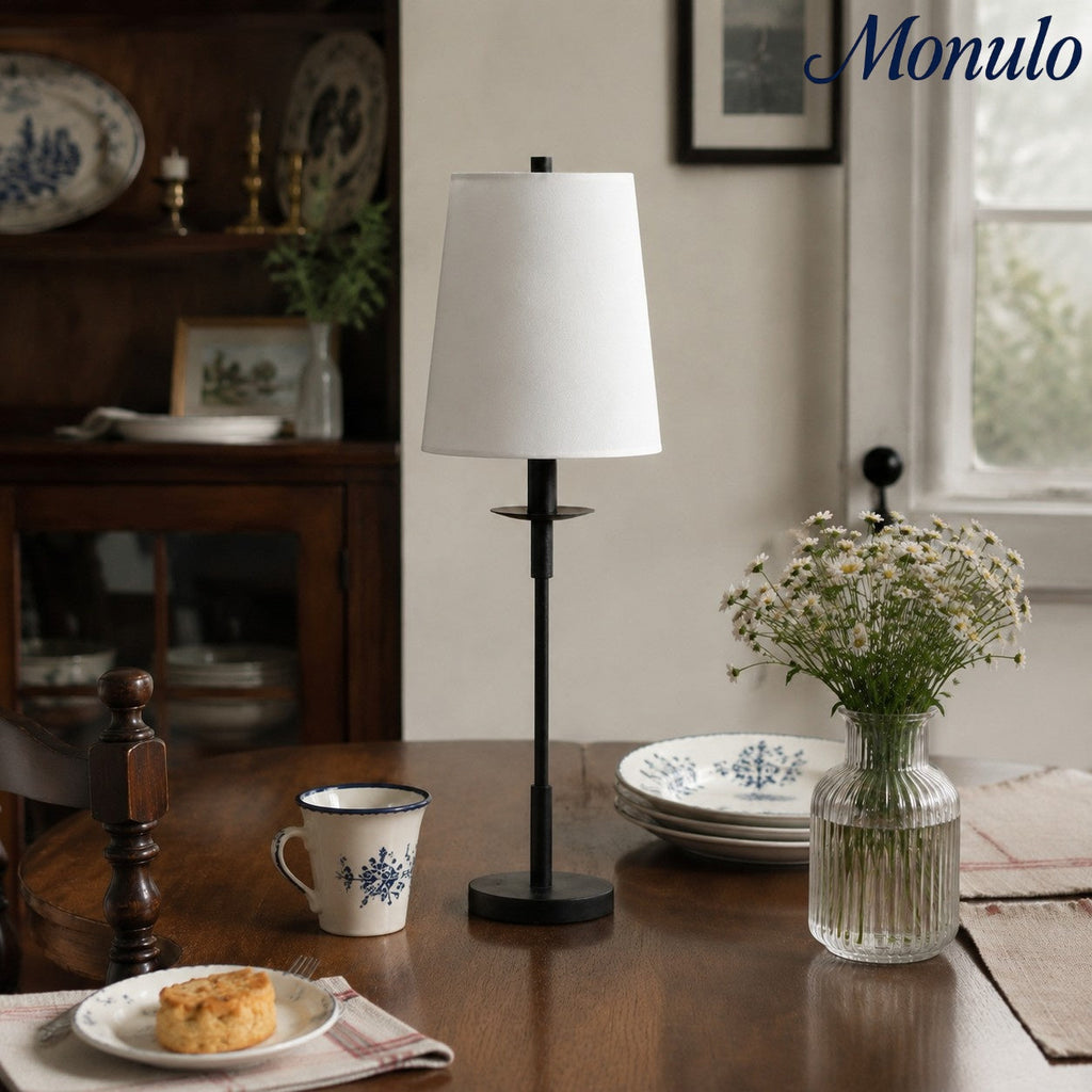 Rowan Linen Iron Table Lamp - Elegant Traditional Bedside Lighting | Souliia