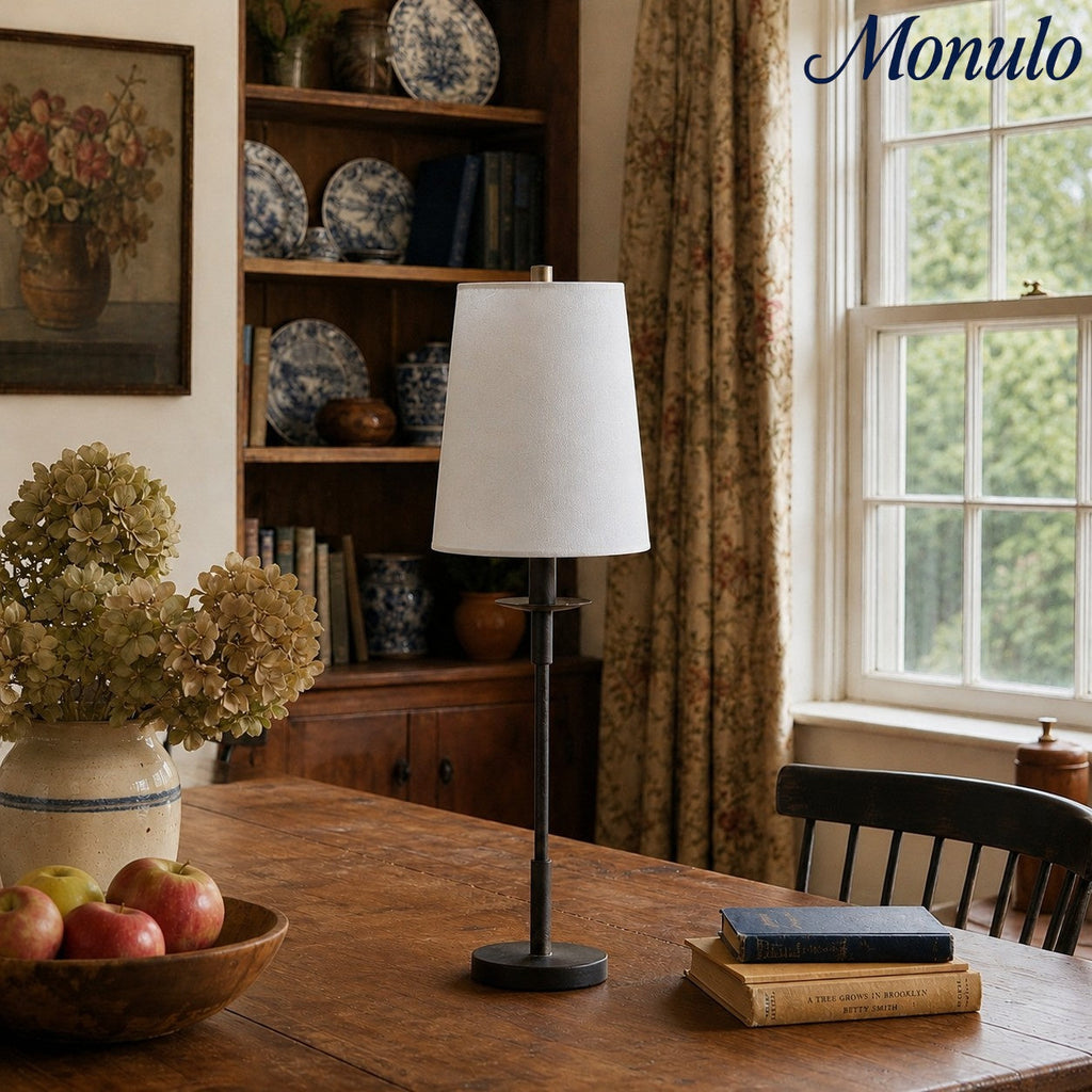 Rowan Linen Iron Table Lamp - Elegant Traditional Bedside Lighting | Souliia