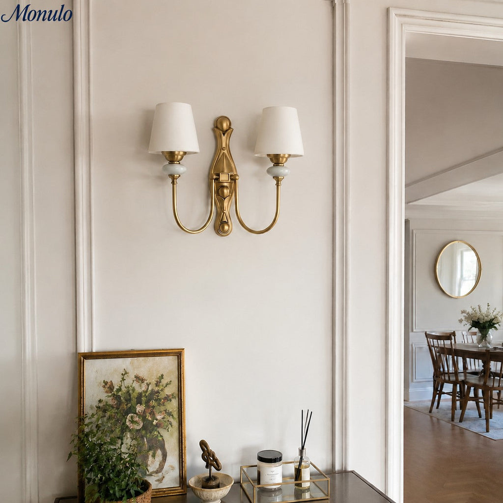 Rowan Classic Fabric Shade Sconce – Ceramic Wall Light for Hallway or Bedroom | Souliia