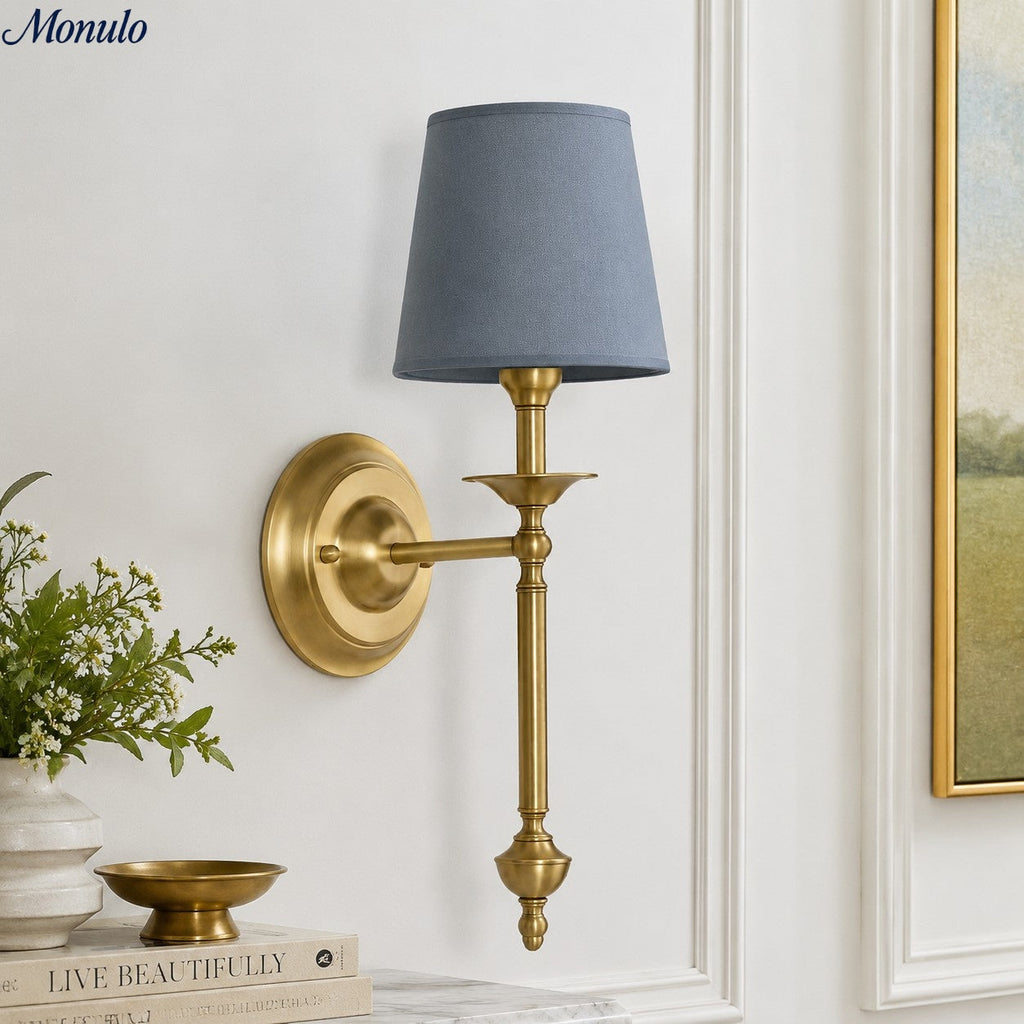 Rowan Fabric Shade Wall Sconce in Antique Copper - Vintage Luxury Light for Interiors | Souliia