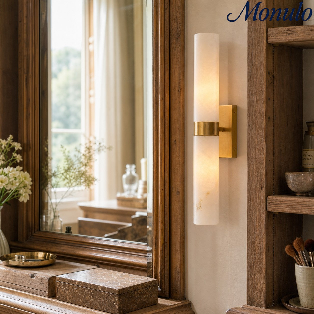 Marcellus Luxus Alabaster Röhrenwandleuchte Moderne Architektonische Wandleuchte für Nachttisch und Schminkbereich | Souliia