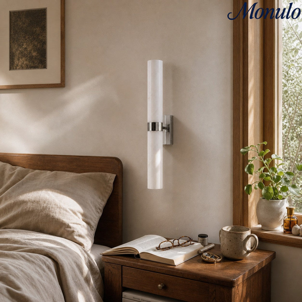 Marcellus Luxus Alabaster Röhrenwandleuchte Moderne Architektonische Wandleuchte für Nachttisch und Schminkbereich | Souliia