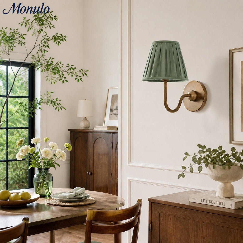 Luvora Fabric Shade Wall Sconce with Drum Shade - Classic Pleated Sconce Light | Souliia
