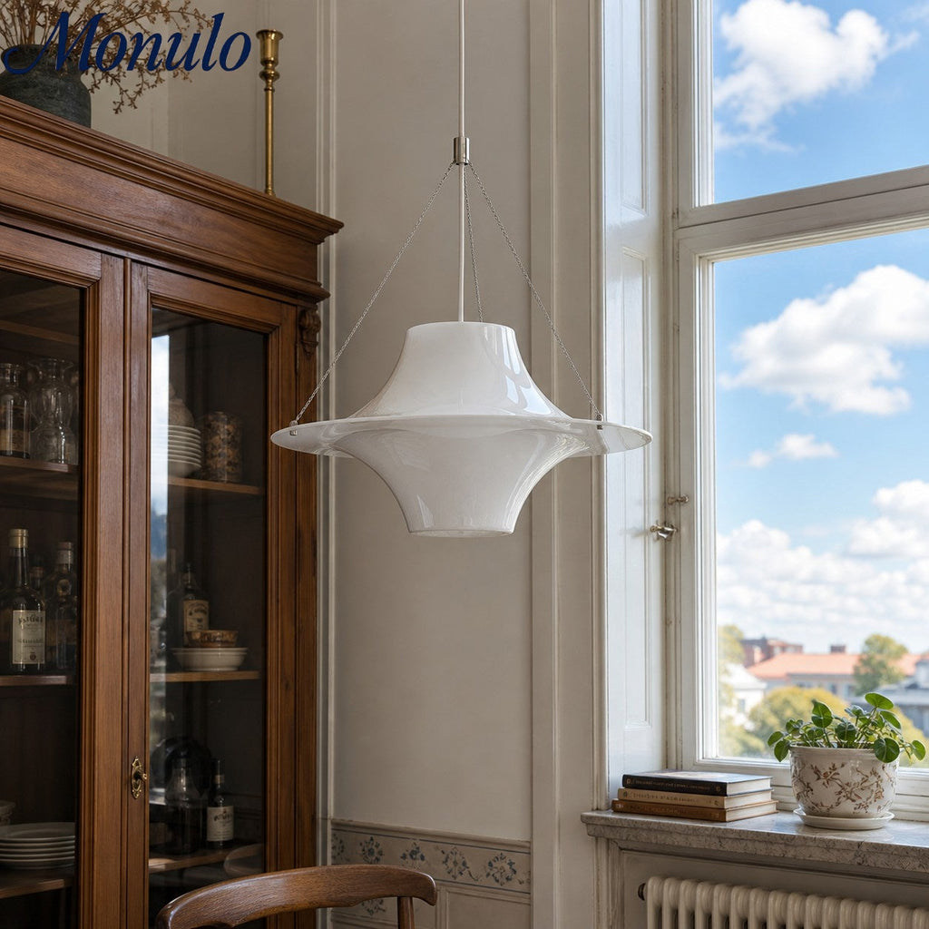 Saebery UFO Pendant Light - White Metal and Acrylic Saucer Pendant Lamp for Bedroom and Dining Room | Souliia