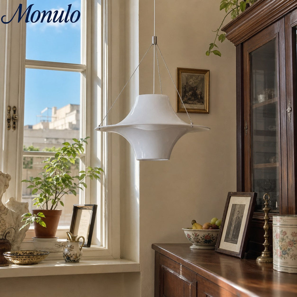 Saebery UFO Pendant Light - White Metal and Acrylic Saucer Pendant Lamp for Bedroom and Dining Room | Souliia